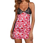 Chemise de nuit en dentelle pour femme avec col creux - Motif imprimé comme pyjama séduisant pour des nuits reposantes, rouge, L
