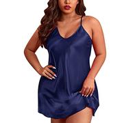 Chemise de nuit en dentelle pour femme - Lingerie en satin - Nuisette - Ensembles de pyjama, bleu, XXL