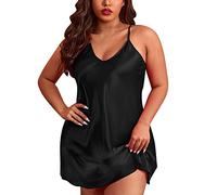 Chemise de nuit en dentelle pour femme - Lingerie en satin - Nuisette - Ensembles de pyjama, Noir , XXL