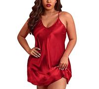 Chemise de nuit en dentelle pour femme - Lingerie en satin - Nuisette - Ensembles de pyjama, Rouge, 4XL