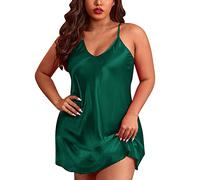 Chemise de nuit en dentelle pour femme - Lingerie en satin - Nuisette - Ensembles de pyjama, Vert, 3XL