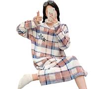 Chemise De Nuit En Molleton De Corail Pour Femme Robe Pull Rayée À Carreaux En Flanelle Douce Pour L'Hiver Chemise De Nuit Confortable À Manches Longues Pour L'Intérieur Et L'Extérieur Pink Xl