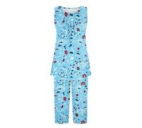 Chemise De Nuit Femme Chemise De Nuit Hiver Femme Pyjama D Été pour Femmes Ensemble 2 Pièces Débardeur Plissé Et avec Poches Motif Doux Et Mignon Pyjama Été Nuisette Sexy Light Blue XXL