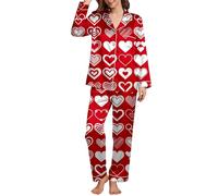 Chemise De Nuit Femme, Haut De Pyjama à Manches Longues Imprimé Saint-Valentin Doux Et éLéGant avec Pantalon Confortable pour des Nuits Douces Et Relaxantes