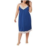 Chemise de Nuit Femme Longue Modal Col V sans Manche en Dentelle Vêtements De Nuit Femme Bretelles Reglables Nuisettes pour Femme Sexy Chic Robe de Nuit Grande Taille Pyjama
