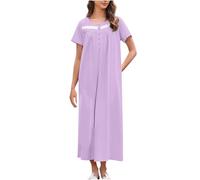Chemise de Nuit Femme Manches Courtes 2025 Soldes Nuisette Femmes col Rond Vetements D'Intérieur Confortables pour Dames Robes de Nuit Mid Longue Robe Chic Et Elegant Respirant Dresses Pas Cher