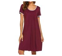 Chemise de Nuit Femme Manches Courtes Robe de Nuit Grande Taille Casual Vêtements de Nuit en Coton Doux T Shirt de Nuit Col Rond Ultra Confortable de Pyjama Nuisettes Chemise de Nuit Femme