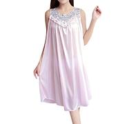 Chemise De Nuit Femme Nuisette Grande Taille Coton Manche Courte Ouverte dans Le Dos Satin Longue Sexy Érotique Pyjama Chic Robe Vêtements Ete Personne Agee Chemises sans Lingerie Coquine Hot