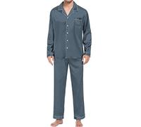 Chemise de Nuit Femme Robe de Nuit Pyjama Décontracté pour Hommes Manches Longues Bouton Satin de Soie Deux Pièces Vêtements de Nuit Costume Pantalon Pyjama, gris, 5XL