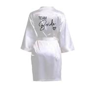 Chemise de Nuit Femme Wedding Party Team Bride Robe with Black Letters Satin Pajamas Bridesmaid Bathrobe Doux et Respirant(Team Bride White,S)
