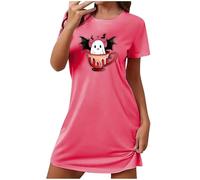 Chemise De Nuit Imprimé Fantôme Et Citrouille Pour Femmes,Robe Court Pyjama D'halloween Manches Courtes,Vêtements De Nuit Col Rond Grandes Tailles Pyjama Peut Être Porté Toute L'année Pas Cher