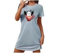 Chemise De Nuit Imprimé Fantôme Et Citrouille Pour Femmes,Robe Court Pyjama D'halloween Manches Courtes,Vêtements De Nuit Col Rond Grandes Tailles Pyjama Peut Être Porté Toute L'année Pas Cher