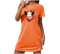 Chemise De Nuit Imprimé Fantôme Et Citrouille Pour Femmes,Robe Court Pyjama D'halloween Manches Courtes,Vêtements De Nuit Col Rond Grandes Tailles Pyjama Peut Être Porté Toute L'année Pas Cher