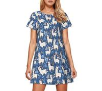 Chemise de nuit imprimée en tissu doux à manches longues comme robe de salon confortable pour la détente à la maison et les nuits pyjama décontractées, bleu, 3XL