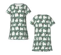 Chemise de nuit imprimée en tissu doux avec manches longues comme vêtement de salon confortable pour la détente à la maison, vert, XXL
