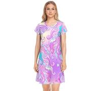 Chemise de nuit licorne arc-en-ciel rose pour femmes, chemise de nuit douce et décontractée, taille S, Licorne arc-en-ciel rose, L
