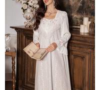 Chemise de nuit longue blanche vintage style palais, en dentelle brodée, pour l'hiver L,M,S,XL,XSImprimés aléatoiresTissu tissé