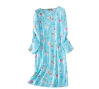 Chemise de nuit longue en coton pour femme - Chemise de nuit à manches longues pour femme - Bleu clair - Chemise de nuit en coton - Vêtements de nuit grande taille - Taille 46 - Nuisettes pour femmes