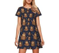 Chemise de nuit longue pour femme en tissu doux avec imprimé pour un sommeil réparateur et des heures confortables à la maison comme vêtement de salon confortable, Marine, XL
