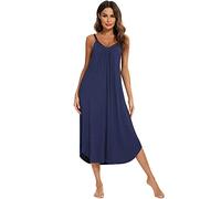 Chemise de Nuit Longue pour Femme sans Manches Chemise de Nuit col en V Chemise de Nuit Chemise de Nuit plissée Avant Salons Robe, S-2XL