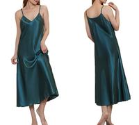 Chemise de nuit midi pour femme Royaume-Uni - Chemise de nuit en satin pour femme grande taille - Bretelles spaghetti - Nuisette grande taille - Vêtement de nuit doux - Vêtement de nuit en satin à