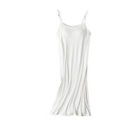 Chemise de Nuit pour Femme en Coton Doux - Chemise de Nuit Douce avec Soutien-Gorge intégré - Bretelles Spaghetti - Chemise de Nuit décontractée et Confortable - Couleur Unie - Robe débardeur - Robe