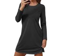 Chemise de nuit pour femme - Manches longues - Col rond - Vêtement de nuit d'hiver - Doux - Chemise de nuit pour femme - Vêtement de nuit court - Vêtement de nuit - T-shirt de nuit - Vêtement de
