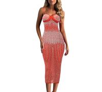 Chemise de nuit pour femme OS6618 Frontière Européenne Américaine Mode Femmes Boîte de nuit Mesh Transparent Robe à bretelles chaudes, rouge, M