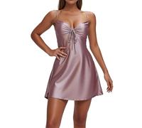 Chemise De Nuit pour Femme - Women's Sleeveless Nightgown with Built in Bra Comfortable Sleepshirt for Daily Wear Home and Out Casual Strap Dress Soft Summer Sleep Dress with Tie Detail (XL)