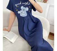 Chemise de nuit pour femmes avec imprimé koala bleu, robe de nuit longue. Robe d'intérieur ample à manches courtes "Bonne nuit", style fille douce et confortable L,M,S,XLAnimal,Cartoon,LettresTissu tr