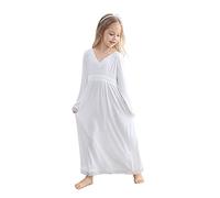 Chemise de Nuit pour Filles en Coton à Manches Longues Chemise de Nuit en Dentelle Princesse vêtements de Nuit Robe de Pyjama Longue Vintage vêtements de Nuit en Coton Doux Blanc 150 10-12 Ans