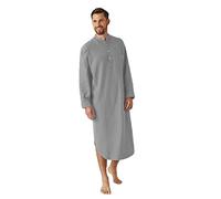 Chemise de nuit pour homme à manches longues avec col en V - Caftan avec boutons hauts - Poches latérales - Jersey doux et aéré - Pyjama pour homme - Nuit - Pour l'hôpital, gris, XL