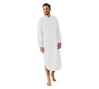 Chemise de nuit pour homme à manches longues - Col en V - Manches longues - Bouton haut - Avec poches - Longueur genou - Jersey - Haut de pyjama en coton doux et aéré - Vêtement de nuit pour hôpital,