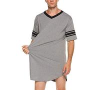 Chemise de nuit pour homme, col en V, manches courtes, pyjama doux et confortable - Gris - XXL