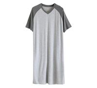 Chemise de nuit pour homme - Une pièce - Col rond - Manches courtes - Chemise de nuit - Robes épissées - Chemise de nuit confortable - Pyjama baggy confortable - Vêtement de nuit, gris, 5XL