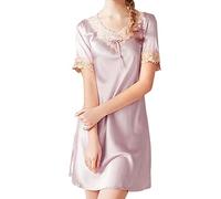 Chemise de nuit pyjama en soie glacée pour femme - Pyjama d'été à manches courtes - Service à domicile d'été pour femme, violet, L