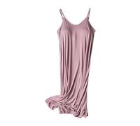 Chemise de nuit sans manches pour femme avec soutien-gorge intégré, longueur genoux, bretelles réglables, sous-vêtement pour femme, robe de nuit, robe de nuit, pyjama d'été, lilas, L