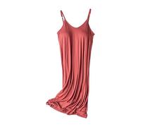 Chemise de nuit sans manches pour femme avec soutien-gorge intégré, longueur genoux, bretelles réglables, sous-vêtement pour femme, robe de nuit, robe de nuit, pyjama d'été, Rouge pastèque, L