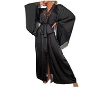 Chemise de nuit sexy longue en satin pour femme : robe de chambre en satin pour femmes - élégant col en V peignoir de sauna à manches longues pyjama confortable peignoir de chambre grandes tailles
