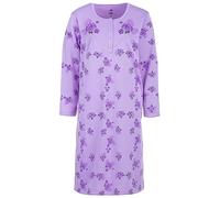 Chemise de nuit thermique à manches longues pour femme Fleurs Hiver Boutons Taille M L XL XXL, lilas, XXL