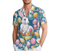 Chemise de Pâques pour homme - Manches courtes - Happy Easter - T-shirt élégant - Drôle de Pâques - Motif lapin de Pâques - Chemise à manches courtes - Chemise de vacances pour homme - Carnaval, gris