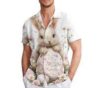 Chemise de Pâques pour homme - Manches courtes - Happy Easter - T-shirt élégant - Drôle de Pâques - Motif lapin de Pâques - Chemise à manches courtes - Chemise de vacances pour homme - Carnaval, Blanc