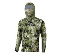 Chemise de pêche pour homme à capuche avec masque, manches longues, haute performance, respirante, séchage rapide, style boyfriend, motif en mosaïque verte, protection anti-UV, vêtement de pêche L,M,X