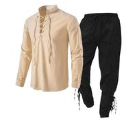 Chemise de pirate à volants, chemise médiévale, pantalon médiéval, pour homme, en coton, chemise médiévale, ensemble costume de pirate, chemise à lacets, chemise de pêcheur, chemise de guerrière,