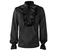 Chemise de pirate en lin pour homme - Vampire Renaissance - Style victorien - Steampunk, gothique, froncé, costume médiéval d'Halloween - Style rétro - À lacets, 02 noir., 3XL