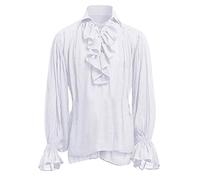 Chemise de Pirate Homme à Volants et Lacets - Médiévale Gothique Manches Longues - Costume Renaissance Viking Victorien Steampunk Cosplay, #1 Blanc, XXL