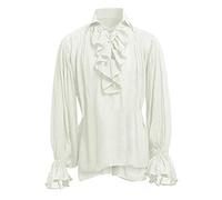 Chemise de Pirate Homme à Volants - Médiévale, Gothique, Lacets, Manches Longues - Costume Renaissance Viking Victorien - Steampunk Cosplay, #2 Beige, 3XL