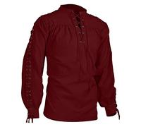 Chemise de pirate médiévale pour homme - Style rétro Renaissance gothique steampunk - Manches longues - Fermeture à lacets - Pull d'inspiration victorienne, bordeaux, L