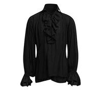 Chemise de pirate pour homme, vampire, Renaissance, victorien, steampunk, gothique, froncée, médiévale, classique, rétro, Halloween, chemise en dentelle à volants, chemisier vintage cosplay, Noir , S