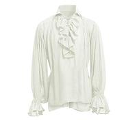 Chemise de pirate pour homme, vampire, Renaissance, victorien, steampunk, gothique, froncée, médiévale, classique, rétro, Halloween, chemise en dentelle à volants, chemisier vintage cosplay, beige, M